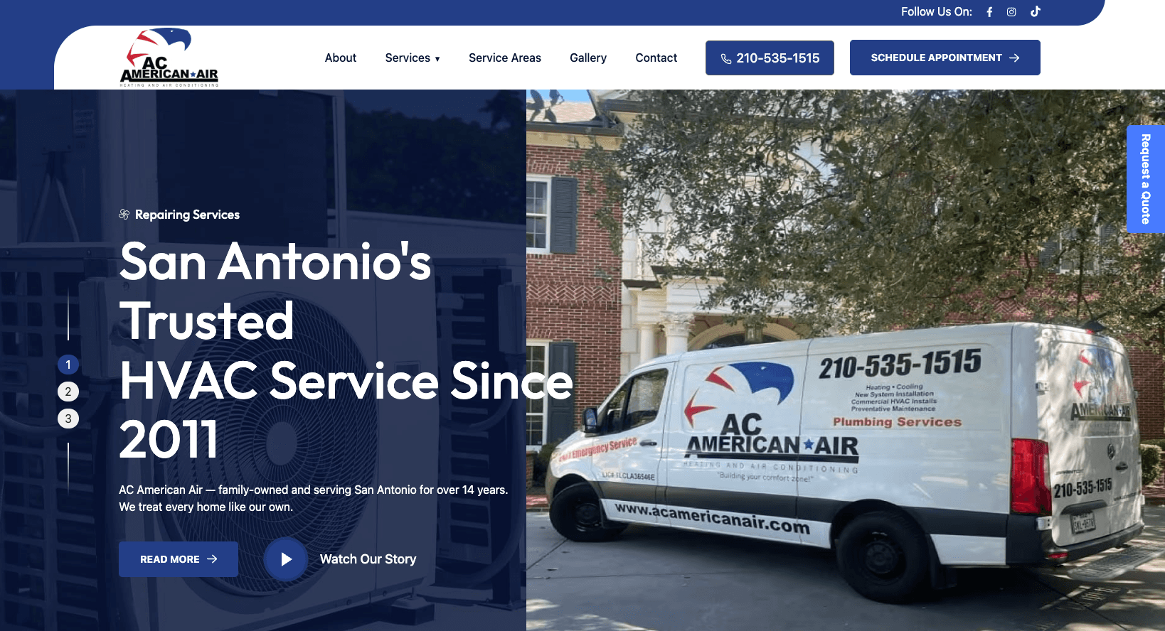 AC American Air Homepage AC American Air homepage built by ByteSimple for HVAC SEO in San Antonio