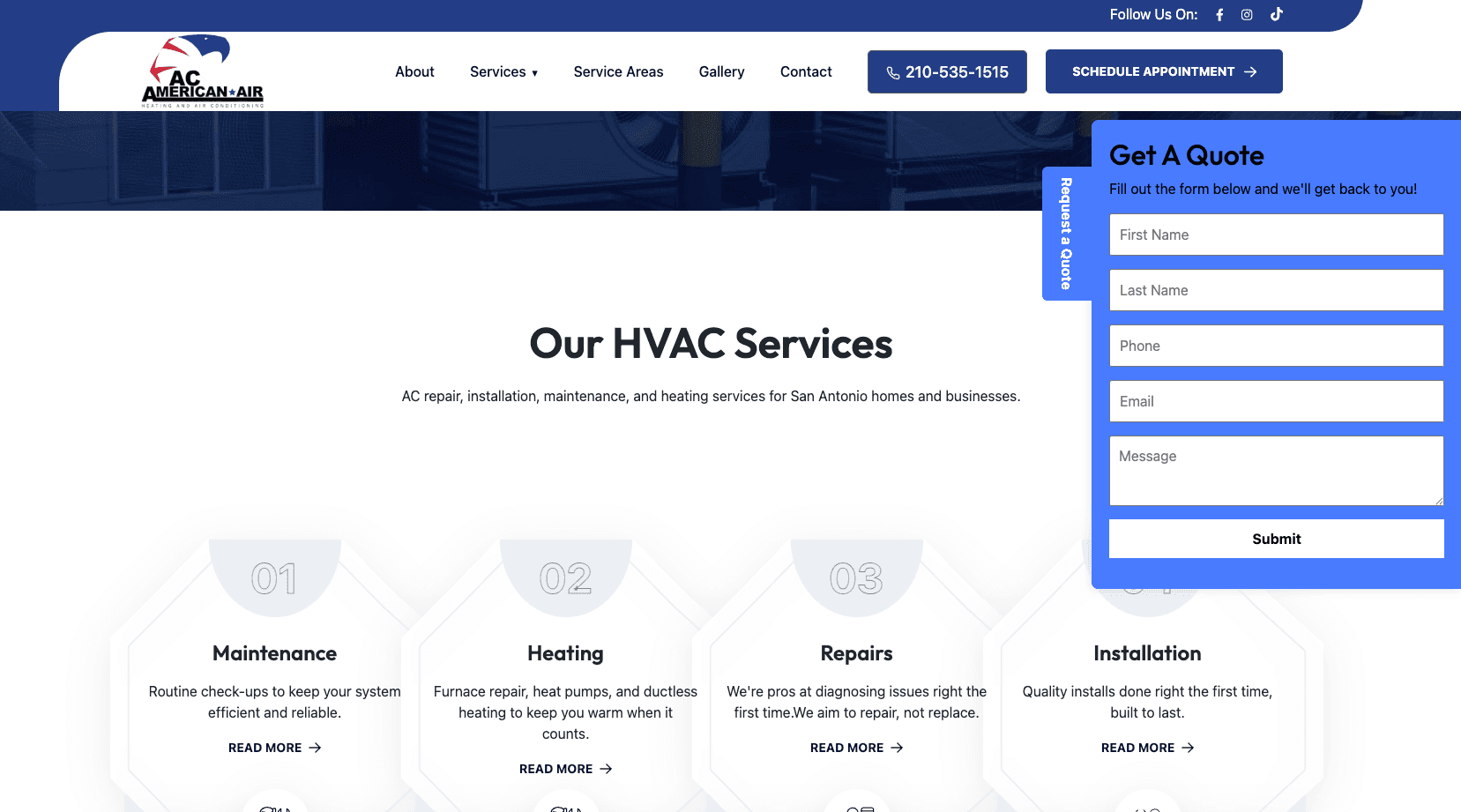 AC Repair Service Page AC American Air AC repair service page built by ByteSimple with San Antonio HVAC SEO
